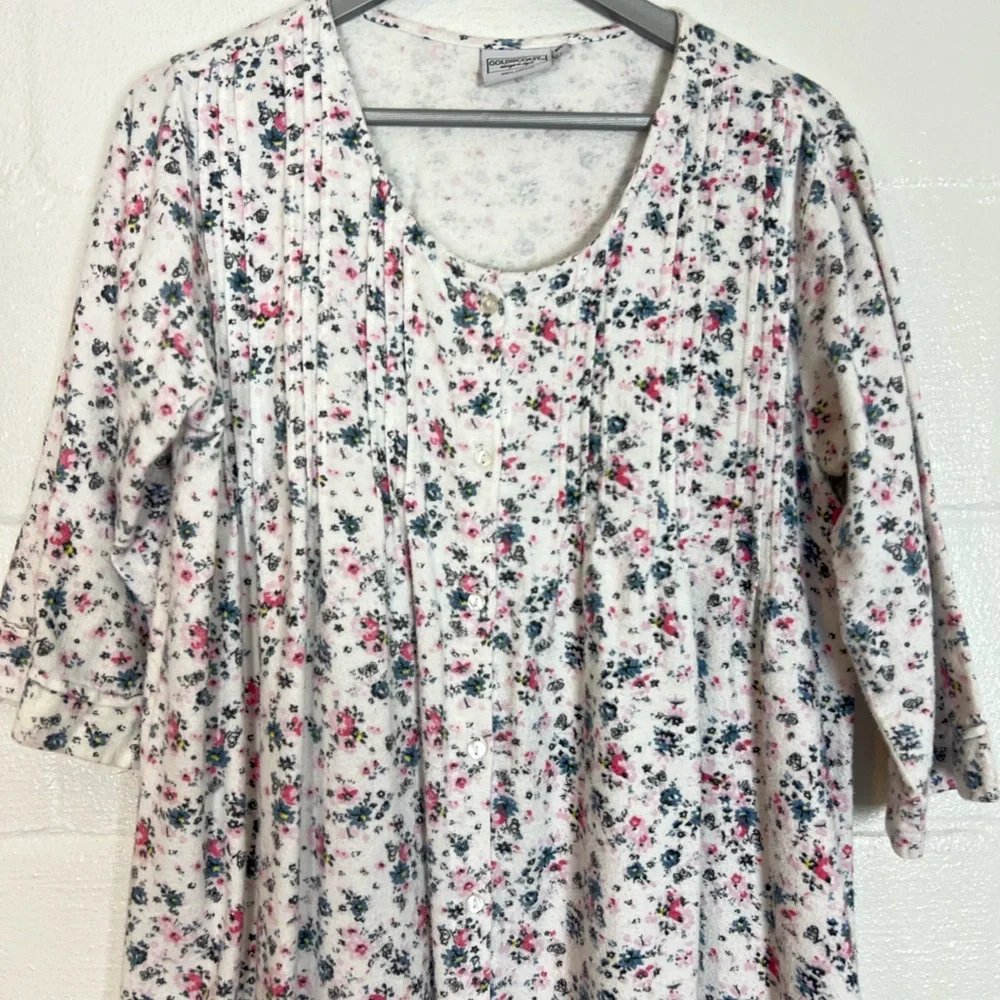 Vintage flannel nightgown housecoat housedress size M cottagecore floral grandma